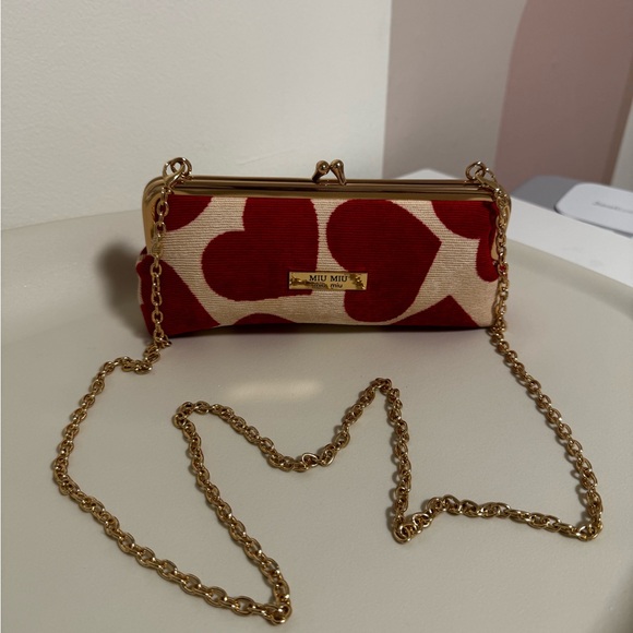 Miu Miu Handbags - Miu Miu Red and Cream Heart Clutch with Gold Chain